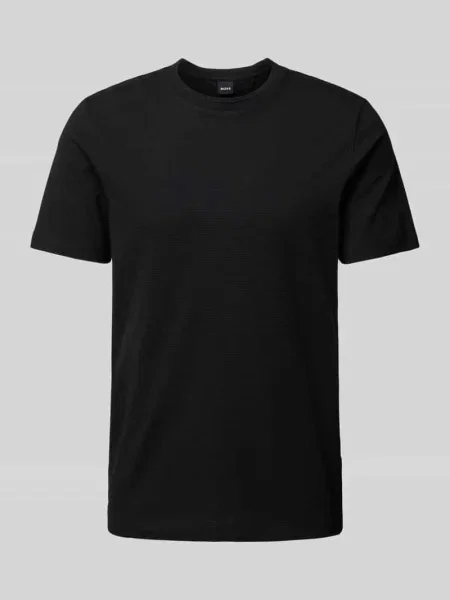 T-shirt z prążkowanym okrągłym dekoltem model ‘TIBURT’ Boss czarna