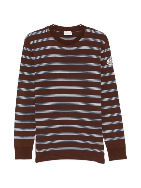 Tricou Moncler cu dungi cu decolteu rotund maro