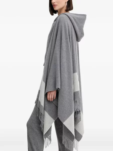Poncho Liviana Conti cu franjuri cu glugă gri