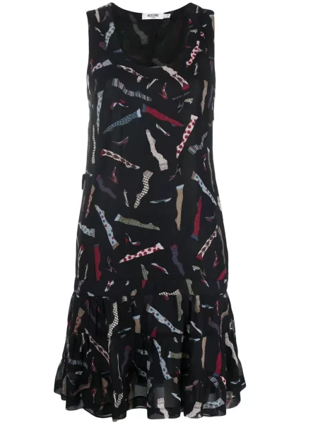 Zvonové oblekové šaty Moschino Pre-owned s potiskem černé