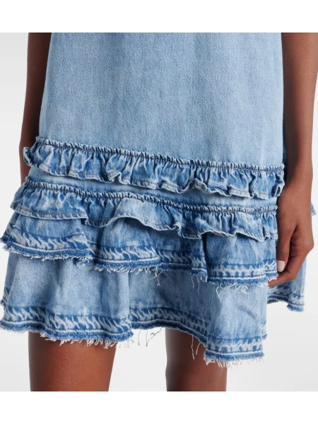 Rochie din denim Ganni cu volane albastru