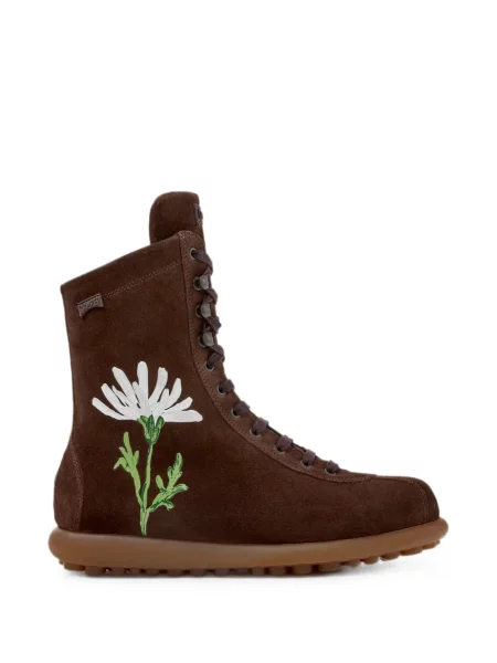 Cizme scurte Camper cu model floral cu imagine maro