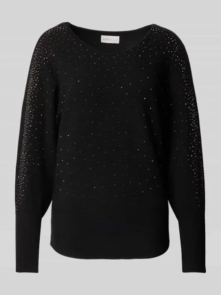 Sweter z dzianiny z obszyciem ozdobnymi kamieniami Apricot czarny