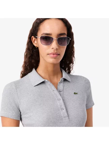 Lacoste Dopasowana Prążkowana Koszulka Polo szara