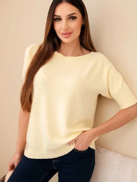 Pulover Kesi Włoski cu mâneci scurte scurt galben