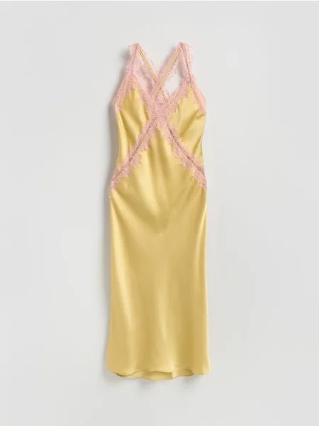 Reserved Rochie cu dantelă galben-muștar galben