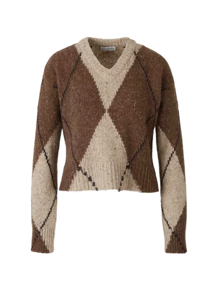 Pulover Altuzarra cu decolteu în V cu model argyle maro