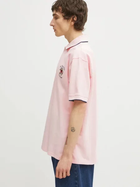 Drôle de Monsieur polo Polo Piqué Slogan Rose różowe