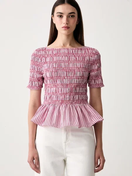Tommy Hilfiger bluză cu volane pentru femei cu roz