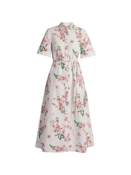 Rochie midi Erdem cu model floral cu imagine din poplin alb