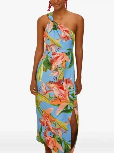 Rochie midi Farm Rio cu model floral cu imagine până la genunchi albastru