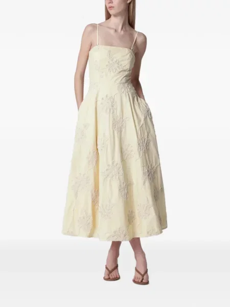 Rochie midi Rotate Birger Christensen cu broderie cu model floral galben