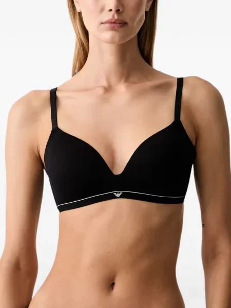 Sutien triunghi Emporio Armani din jerseu cu autograf negru
