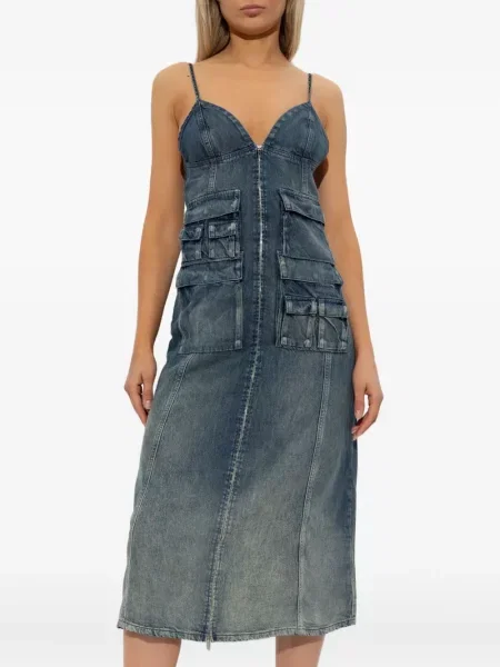 Rochie din denim Diesel până la genunchi de costum albastru