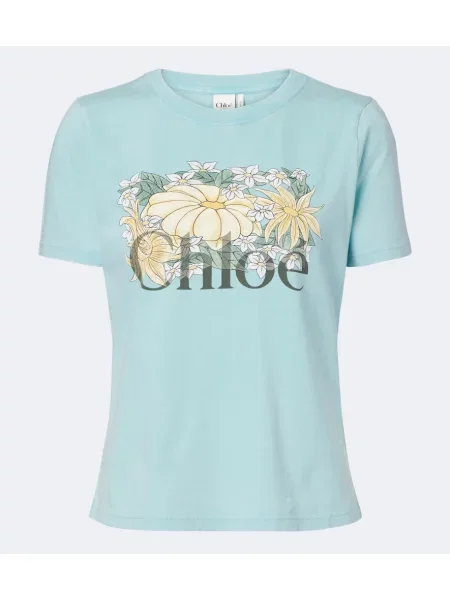 Tricou Chloé cu imagine din jerseu albastru