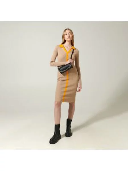 Sinsay Midi šaty s límečkem Béžová