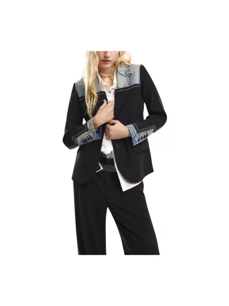 Kołnierzykowy kurtka Desigual z dekoltem w serek z klapą czarna