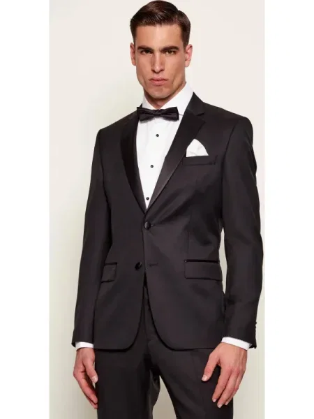 BOSS BLACK Gyapjú zakó | Slim Fit selyem hozzáadásával fekete