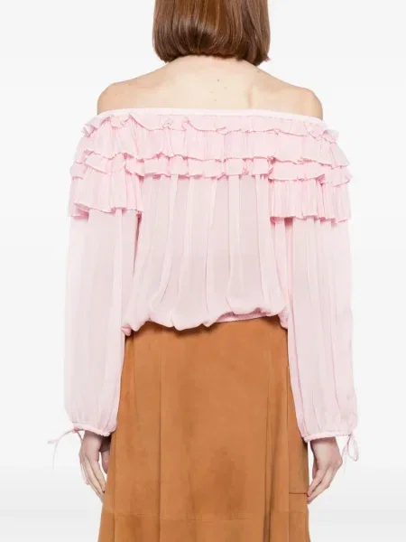 Bluză Cynthia Rowley cu volane roz