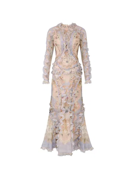 Rochie maxi Zimmermann cu model floral cu volane de costum albastru