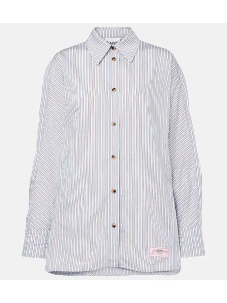 Cămașă Ganni cu dungi albastru