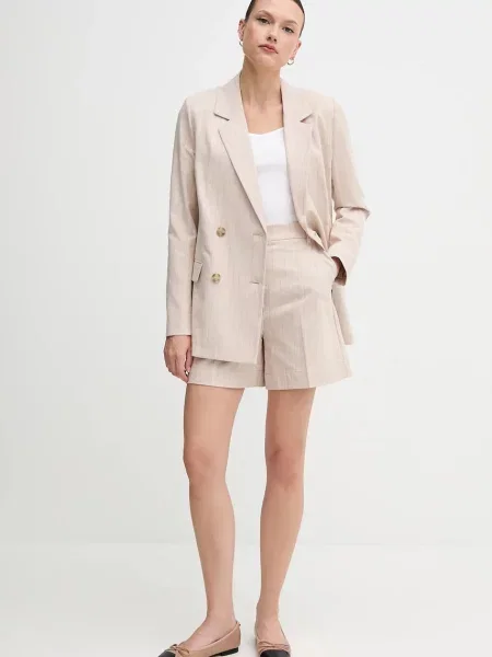 Шорти з домішкою льону United Colors of Benetton візерунок висока посадка бежевий