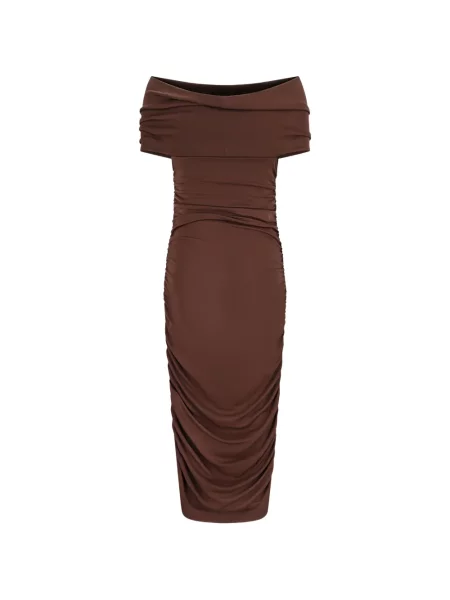 Rochie midi Des Phemmes cu volane maro