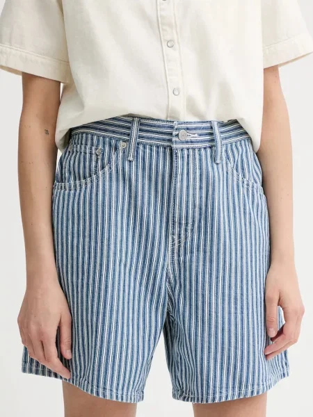 Дънков къс панталон Levi's HIGH BAGGY SHORT с изчистен дизайн с висока талия синьо
