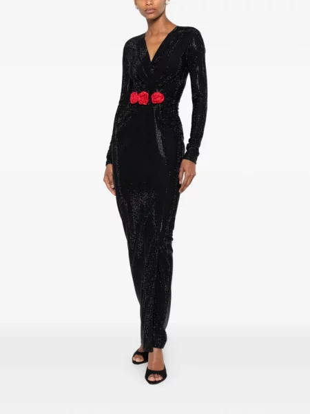 Rochie maxi Miron cu model floral cu decolteu în V negru