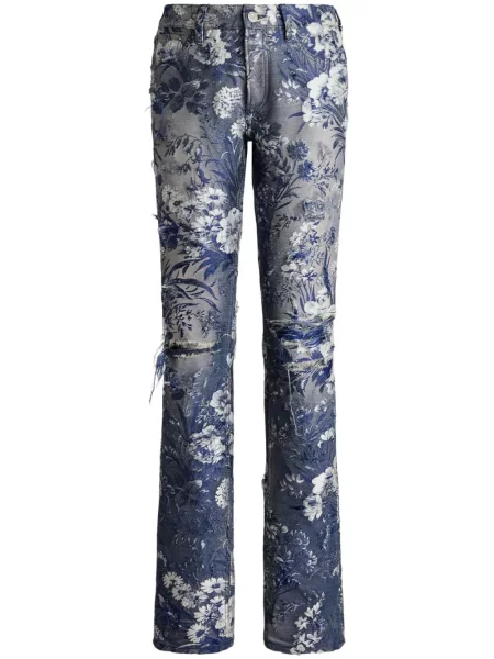 Blugi Ralph Lauren Collection zdrențuiți cu model floral din jacard albastru