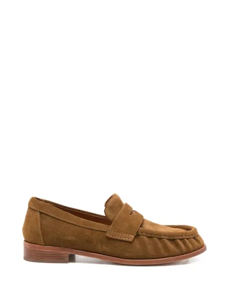 Pantofi loafer Strategia Shoes din piele de căprioară cu bretele maro