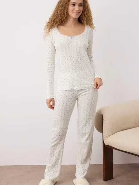 Trendyol Pijama galben / mov lavandă alb