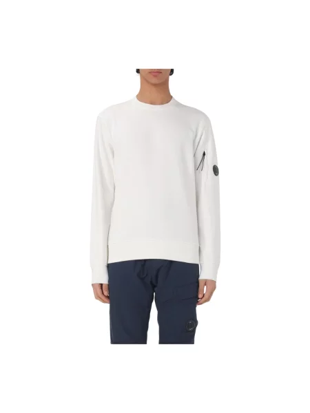 Lniana bluza polarowa C.p. Company z dekoltem w kształcie litery U casual biała