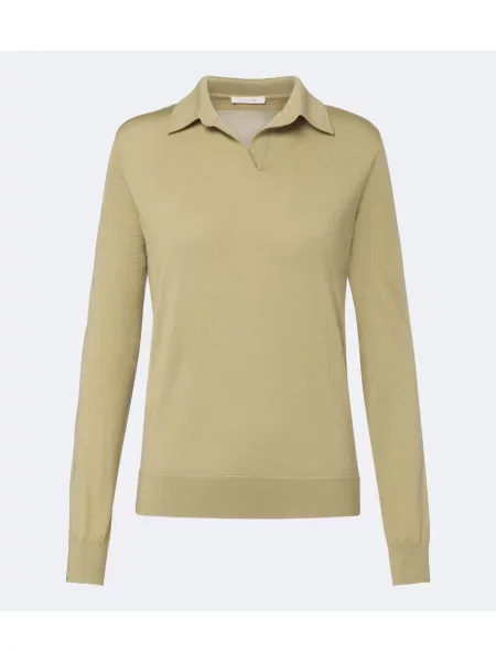 Tricou polo The Row de lână verde