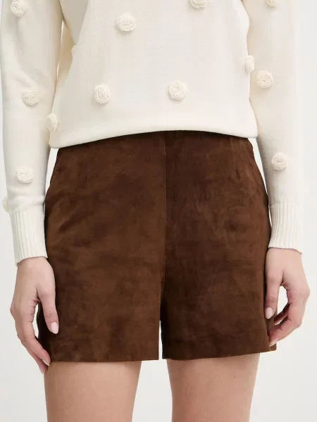 Marella pantaloni scurți din piele întoarsă SPIGA maro