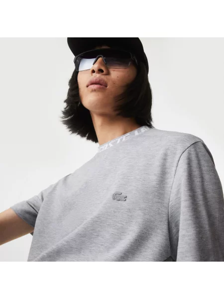 Lacoste T-Shirt Z Kołnierzykiem Z Logo Regular Fit szary