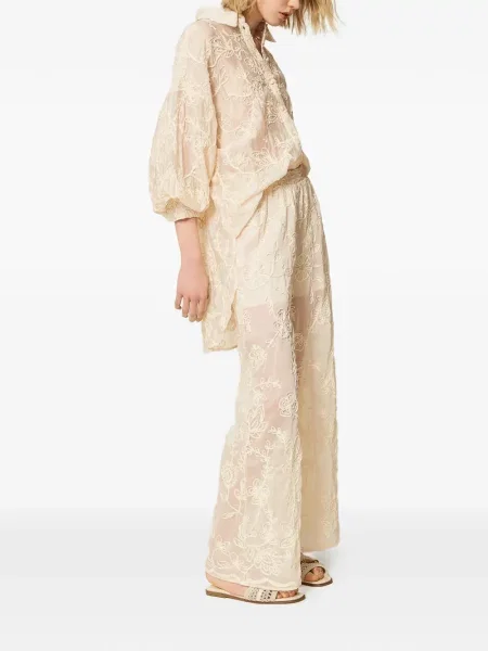 Pantaloni palazzo Twinset cu broderie