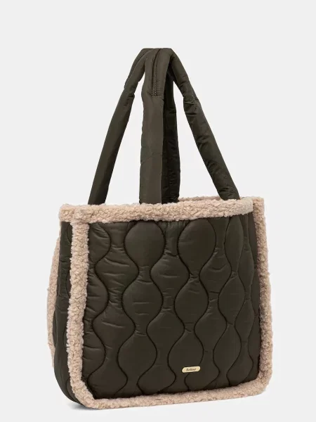 Geantă shopper Barbour din piele de oaie verde