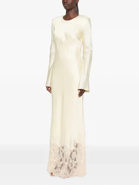 Lung rochie maxi Self-portrait din dantelă galben