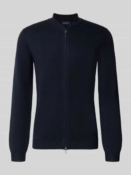 Kardigan rozpinany o kroju slim fit z mieszanki bawełny ze stójką Christian Berg Men granatowy