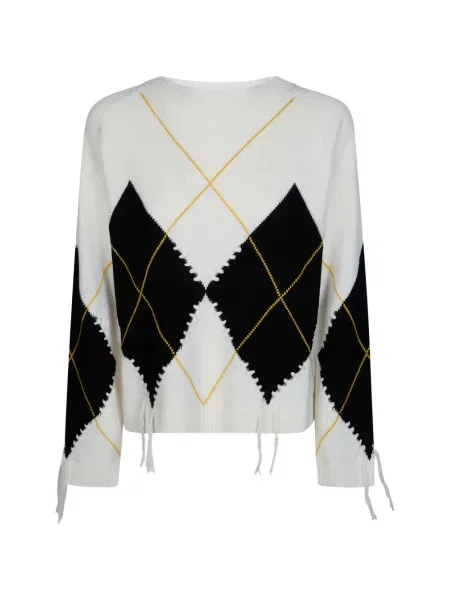 Pulover Pinko zdrențuiți cu model argyle alb