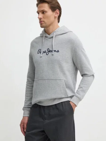 Суичър с качулка Pepe Jeans с качулка с апликация сиво