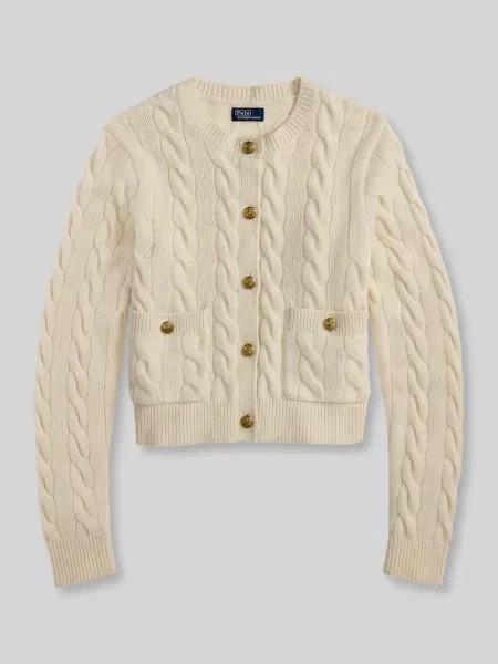 Kardigan rozpinany z ozdobnymi Polo Ralph Lauren biały