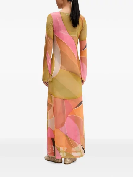 Rochie midi Never Fully Dressed cu imagine cu imprimeu abstract portocaliu