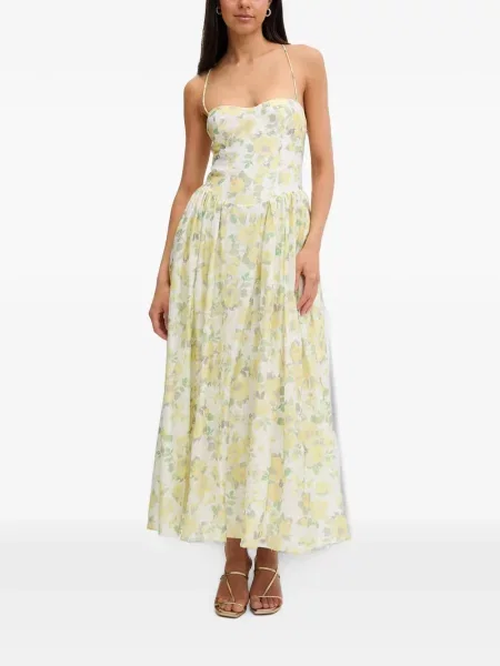 Rochie maxi Bardot cu șireturi cu model floral cu imagine galben