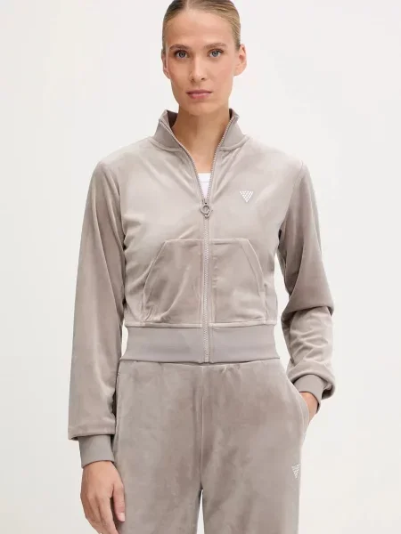 Guess bluza welurowa COUTURE gładka beżowy