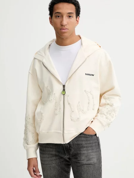Bombažen pulover Barrow s kapuco bež