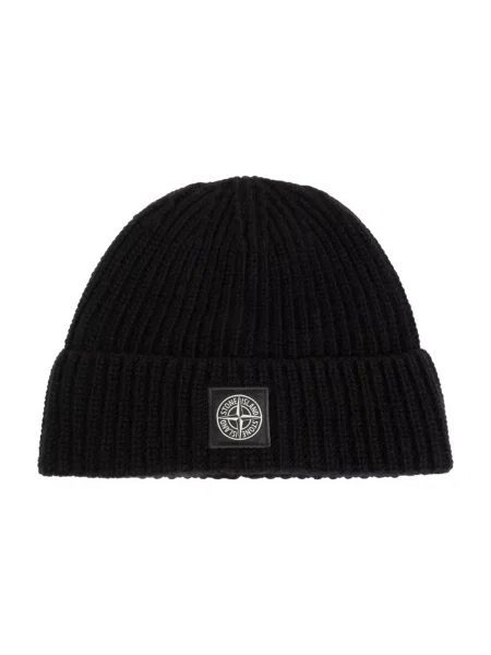 Czapka Stone Island wełniana z kamieniami czarna