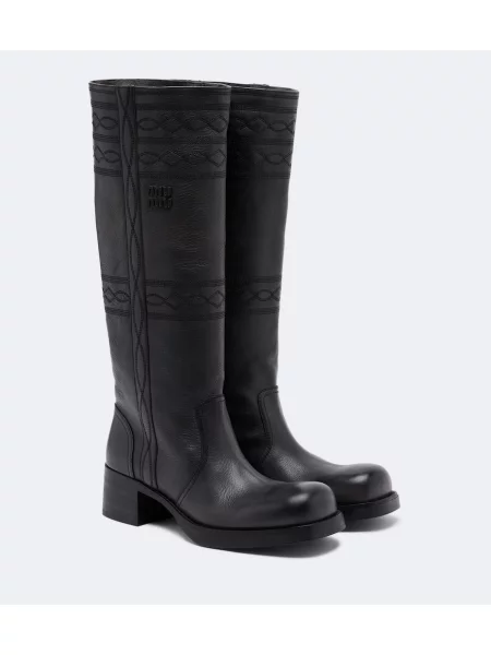 Cizme Miu Miu cu broderie din piele negru