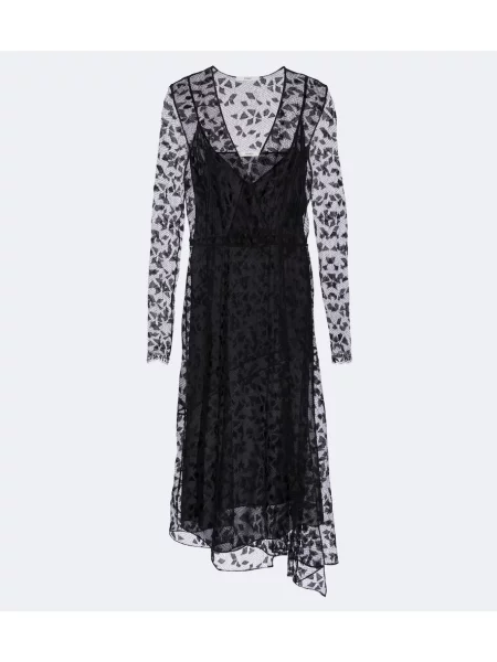 Rochie midi Fendi asimetrică din dantelă negru